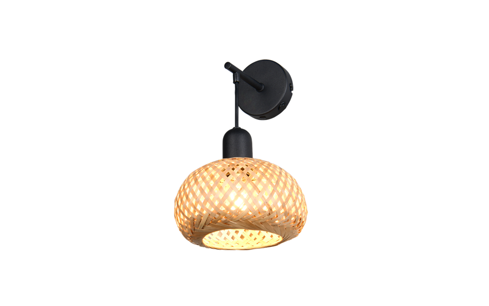 Trio Lighting Trio LEONIE wandlamp | E27 Fitting | mat zwart met natuurlijke afwerking | 18 x 20 cm | IP20 | excl. 1x E27 | max. 10W