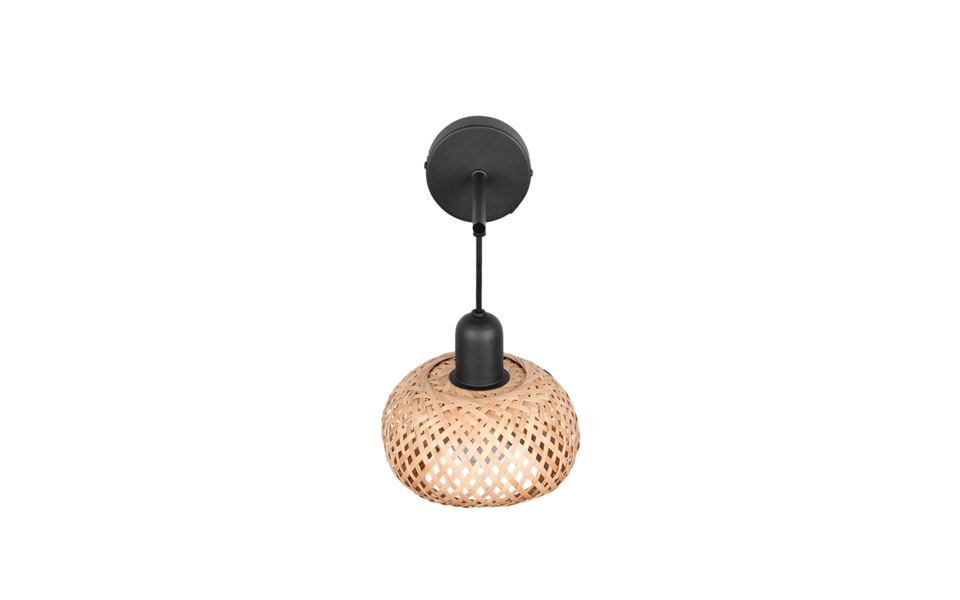 Trio Lighting Trio LEONIE wandlamp | E27 Fitting | mat zwart met natuurlijke afwerking | 18 x 20 cm | IP20 | excl. 1x E27 | max. 10W