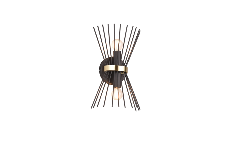 Trio Lighting Trio ROD wandlamp | E14 Fitting | zwart met goud | 20 x 31 cm | IP20 | excl. 2x E14 | max. 40W