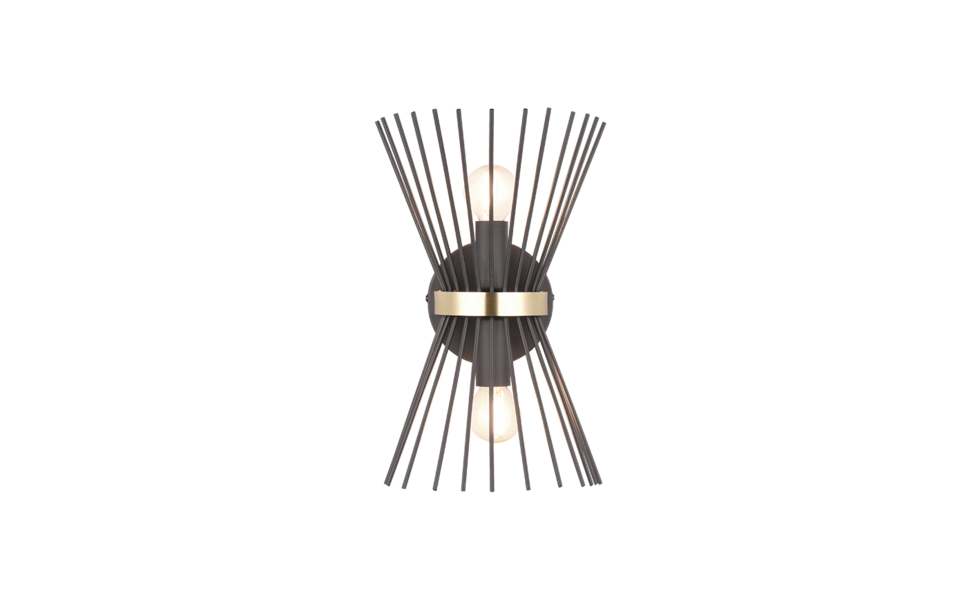 Trio Lighting Trio ROD wandlamp | E14 Fitting | zwart met goud | 20 x 31 cm | IP20 | excl. 2x E14 | max. 40W
