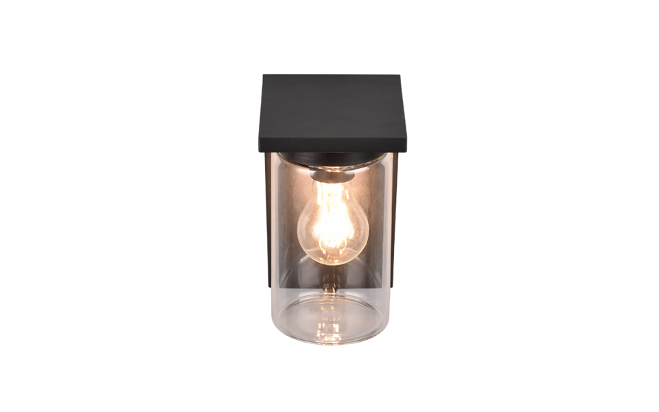 Trio Lighting Trio ARDILA wandlamp | E27 Fitting | mat zwart met transparant | 11,5 x 19 cm | IP44 | excl. 1x E27 | max. 40W