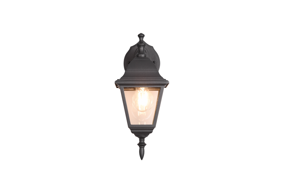 Trio Lighting Trio LIVENZA wandlamp | E27 Fitting | mat zwart met transparant | 14 x 19 cm | IP44 | excl. 1x E27 | max. 60W