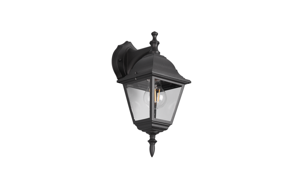 Trio Lighting Trio LIVENZA wandlamp | E27 Fitting | mat zwart met transparant | 14 x 19 cm | IP44 | excl. 1x E27 | max. 60W