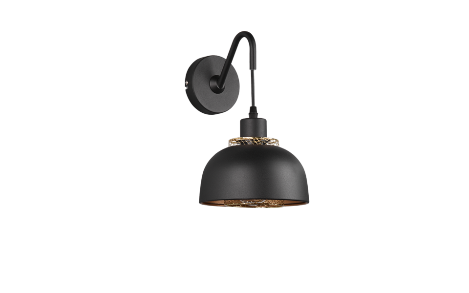 Trio Lighting Trio PUNCH wall light | 1x E27 max 40W | black | Ø 18 cm | IP20 | 30 cm