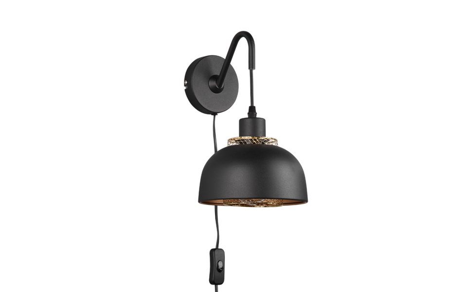 Trio Lighting Trio PUNCH wall light | 1x E27 max 40W | black | Ø 18 cm | IP20 | 30 cm