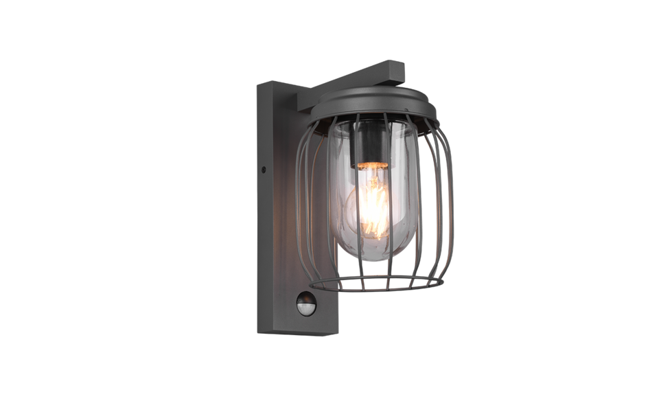 Trio Lighting Trio TUELA wandlamp | E27 Fitting | antraciet met transparant | 16,5 x 28 cm | IP44 | excl. 1x E27 | max. 40W