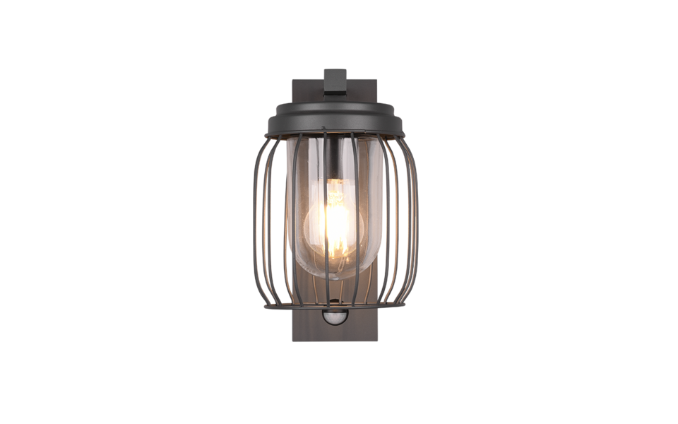 Trio Lighting Trio TUELA wandlamp | E27 Fitting | antraciet met transparant | 16,5 x 28 cm | IP44 | excl. 1x E27 | max. 40W