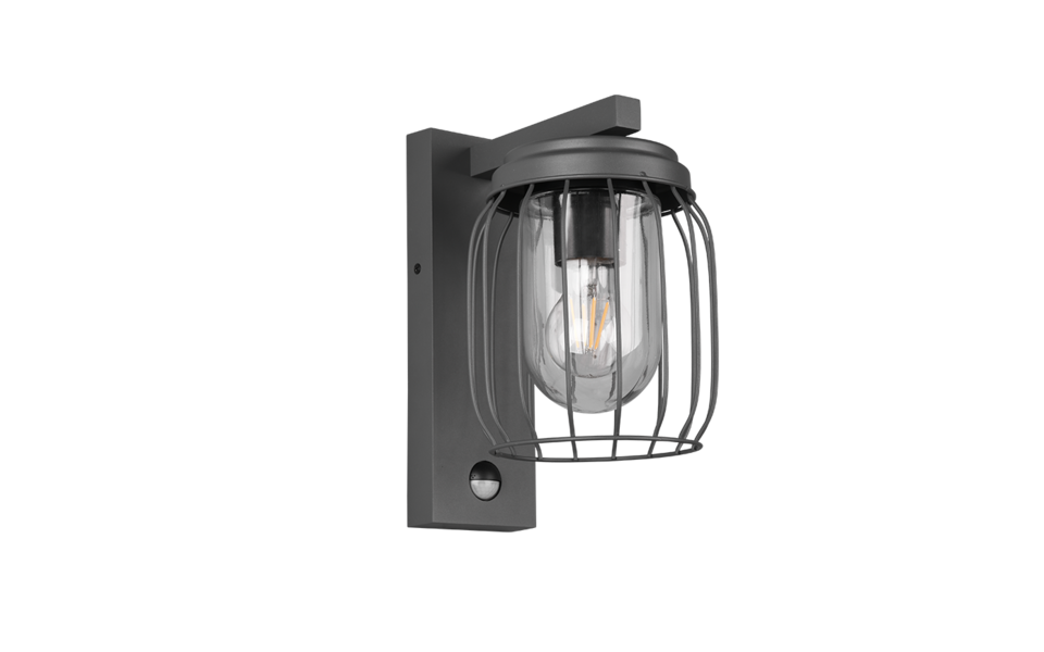 Trio Lighting Trio TUELA wandlamp | E27 Fitting | antraciet met transparant | 16,5 x 28 cm | IP44 | excl. 1x E27 | max. 40W