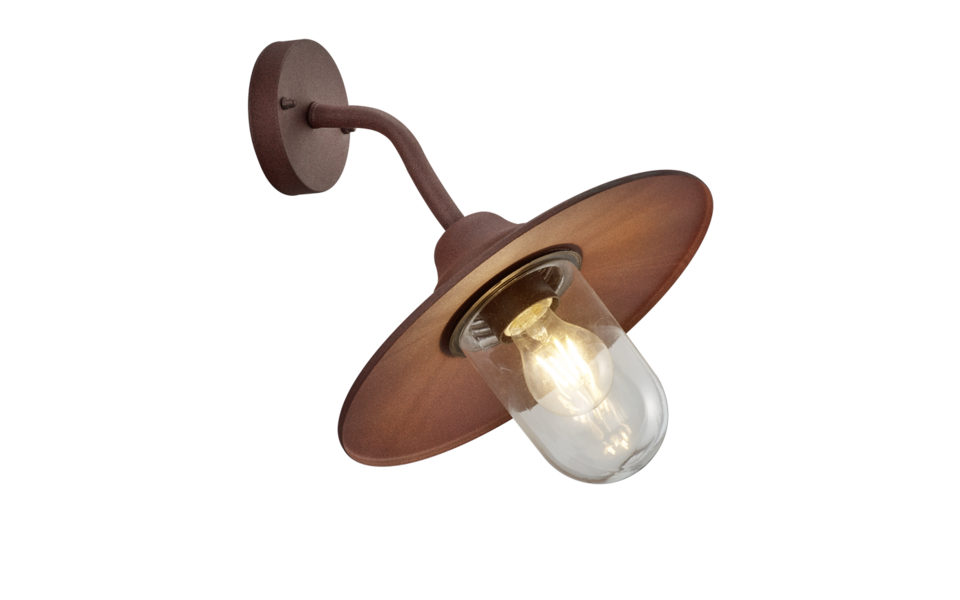 Trio Lighting Trio BRENTA wandlamp | E27 Fitting | roestkleur met transparant | Ø 30 cm | IP44 | excl. 1x E27 | max. 40W