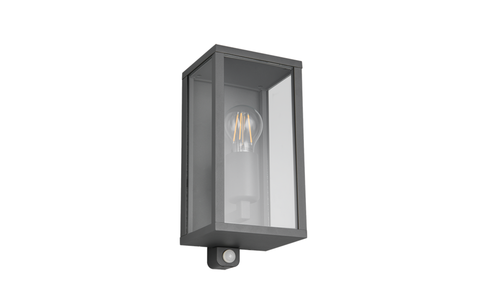 Trio Lighting Trio GARONNE wandlamp | E27 Fitting | antraciet met transparant | 14 x 29 cm | IP44 | excl. 1x E27 | max. 60W