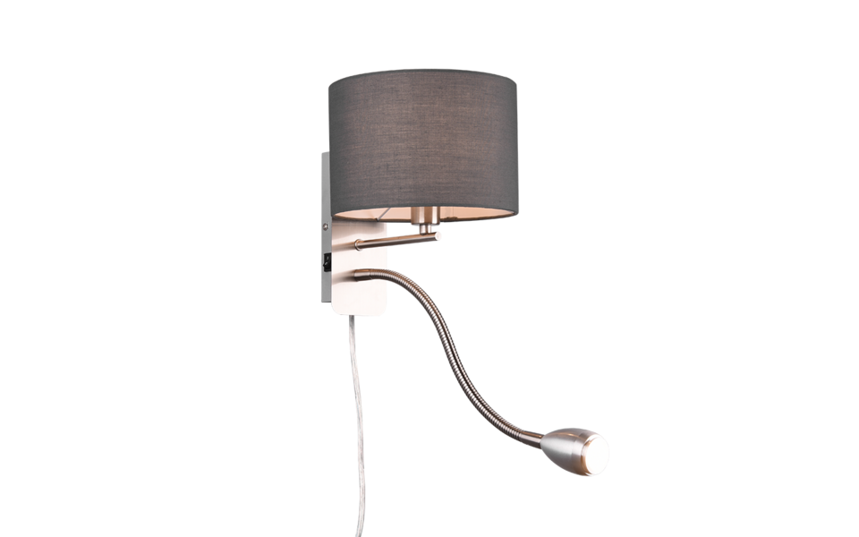Trio Lighting Trio HOTEL wandlamp | LED | E14 Fitting | nikkel mat met grijs | 20 x 23,5 cm | IP20 | excl. 1x E14 | 1x 3,1W | 310 lm | 3000K