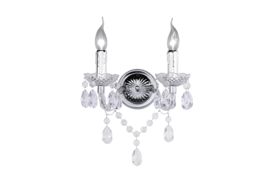 Trio Lighting Trio LÜSTER wandlamp | E14 Fitting | chroom met transparant | 26,5 x 34 cm | IP20 | excl. 2x E14 | max. 40W Trio Lighting Trio LÜSTER wandlamp | E14 Fitting | chroom met transparant | 26,5 x 34 cm | IP20 | excl. 2x E14 | max. 40W