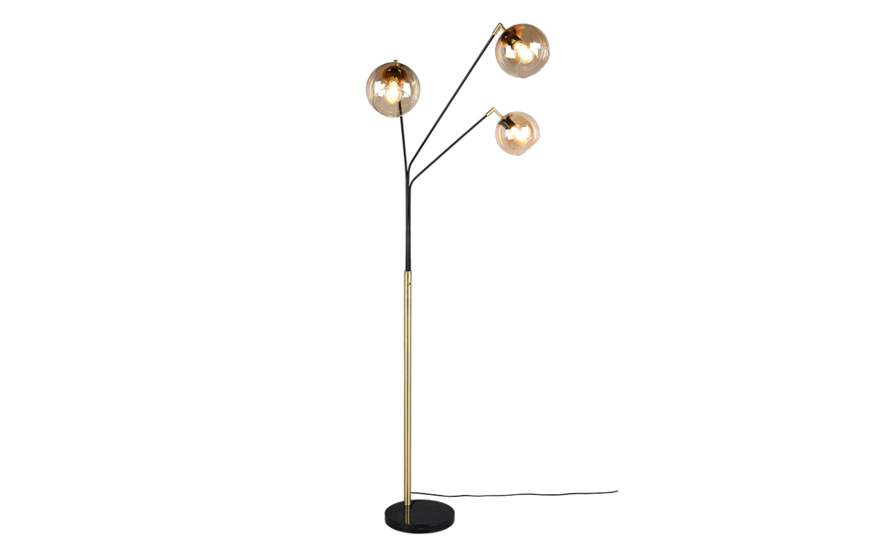 Trio Lighting Trio PAXTON vloerlamp | E27 Fitting | zwart met goud met amber | Ø 30 cm | IP20 | excl. 3x E27 | max. 10W