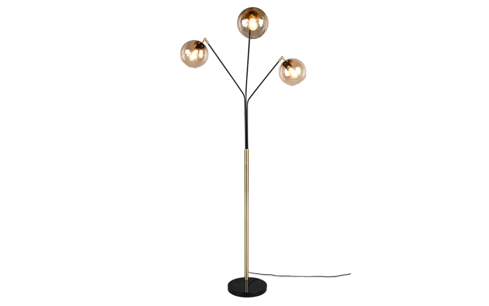 Trio Lighting Trio PAXTON vloerlamp | E27 Fitting | zwart met goud met amber | Ø 30 cm | IP20 | excl. 3x E27 | max. 10W