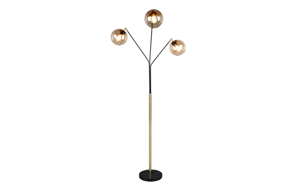 Trio Lighting Trio PAXTON vloerlamp | E27 Fitting | zwart met goud met amber | Ø 30 cm | IP20 | excl. 3x E27 | max. 10W
