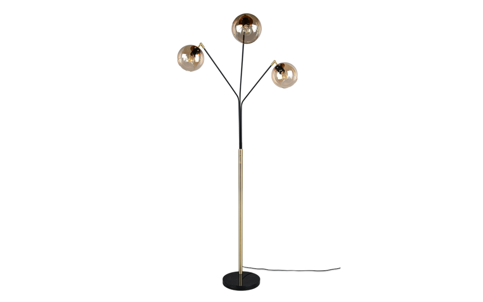 Trio Lighting Trio PAXTON vloerlamp | E27 Fitting | zwart met goud met amber | Ø 30 cm | IP20 | excl. 3x E27 | max. 10W