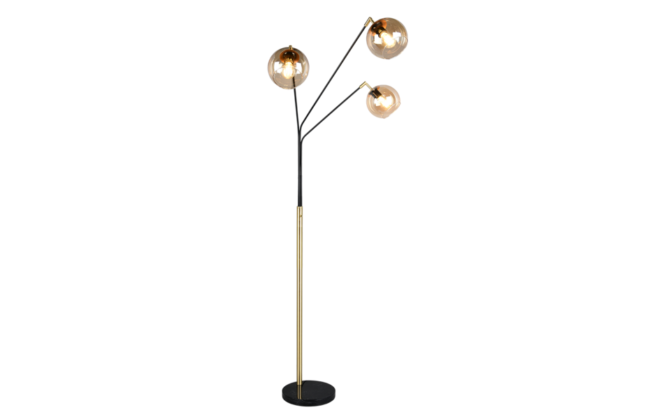 Trio Lighting Trio PAXTON vloerlamp | E27 Fitting | zwart met goud met amber | Ø 30 cm | IP20 | excl. 3x E27 | max. 10W