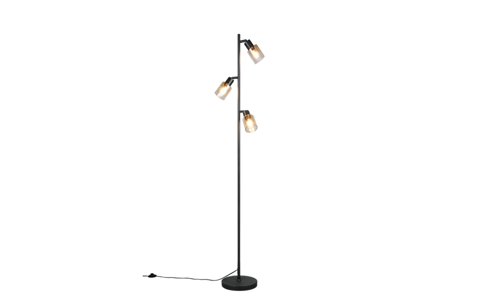 Trio Lighting Trio CADIZ vloerlamp | E14 Fitting | mat zwart met amber | Ø 23 cm | IP20 | excl. 3x E14 | max. 10W