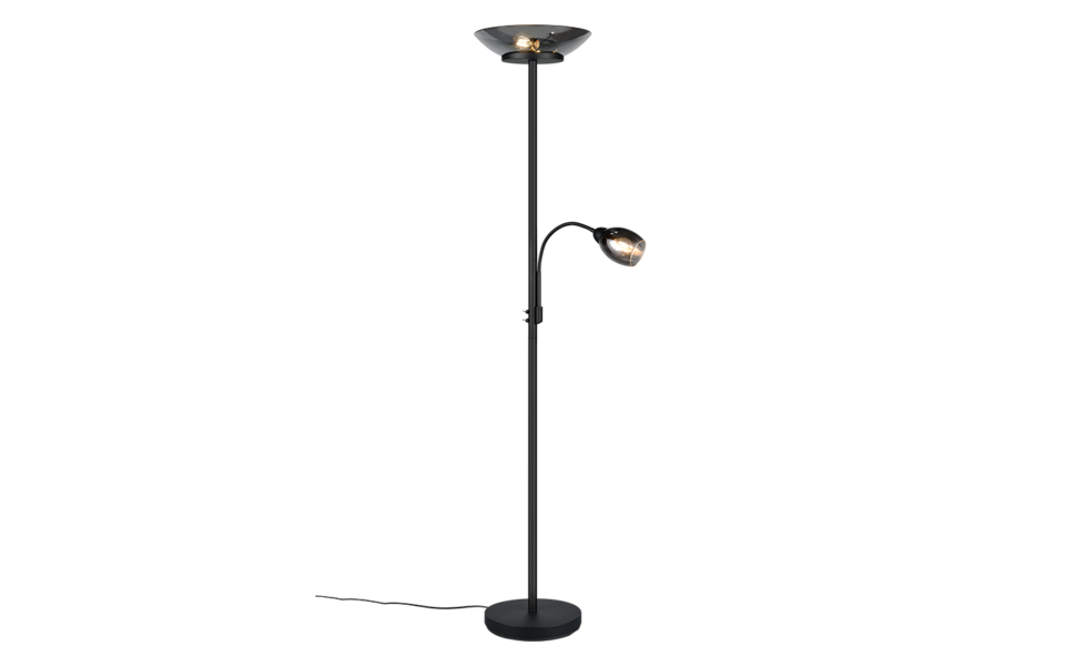 Trio Lighting Trio GERRY vloerlamp | E27 Fitting | mat zwart met verchroomd | Ø 34 cm | IP20 | excl. 2x E27 | max. 18W