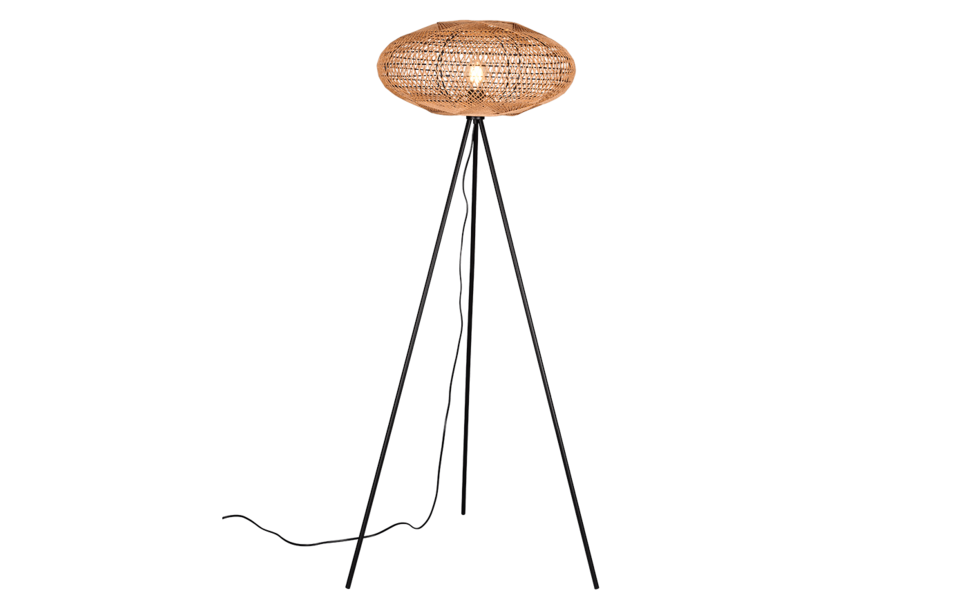Trio Lighting Trio HEDDA vloerlamp | E27 Fitting | mat zwart met natuurlijke afwerking | Ø 52 cm | IP20 | excl. 1x E27 | max. 40W