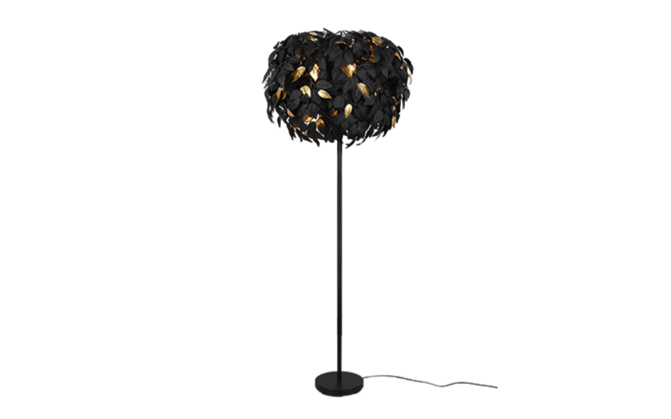 Trio Lighting Trio LEAVY vloerlamp | E14 Fitting | mat zwart met zwart met zwart met goud | Ø 70 cm | IP20 | excl. 3x E14 | max. 28W