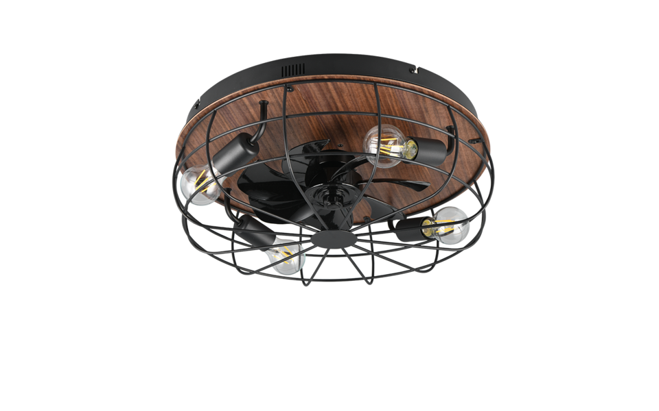 Trio Lighting Trio TRONDHEIM VENTILATOR plafondlamp | E27 Fitting | mat zwart | Ø 48 cm | IP20 | excl. 4x E27 | max. 10W | dimbaar