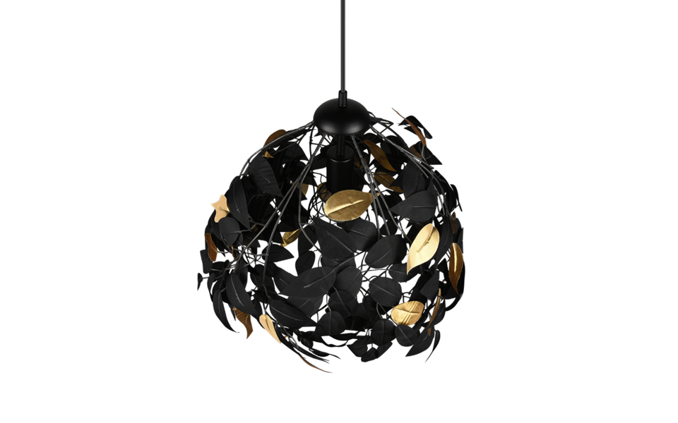 Trio Lighting Trio LEAVY hanglamp | E27 Fitting | mat zwart met zwart met zwart met goud | Ø 38 cm | IP20 | excl. 1x E27 | max. 28W Trio Lighting Trio LEAVY hanglamp | E27 Fitting | mat zwart met zwart met zwart met goud | Ø 38 cm | IP20 | excl. 1x E27 | max. 28W
