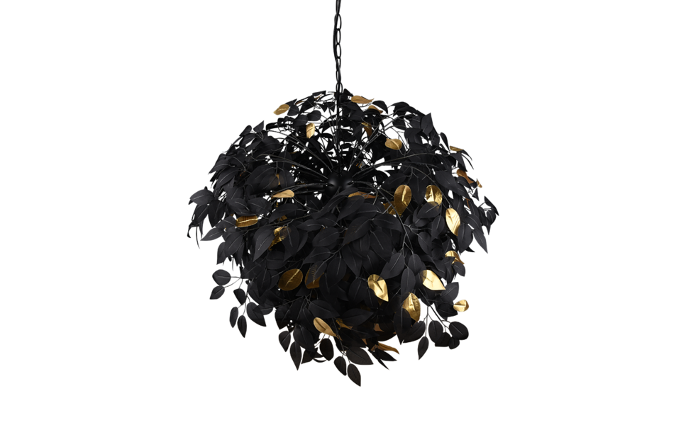Trio Lighting Trio LEAVY hanglamp | E14 Fitting | mat zwart met zwart met zwart met goud | Ø 70 cm | IP20 | excl. 4x E14 | max. 28W