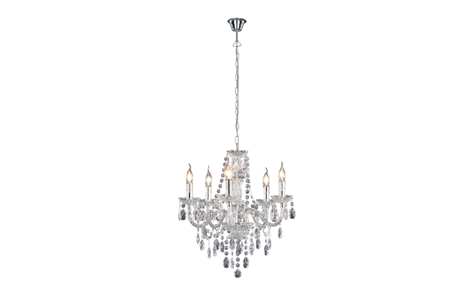 Trio Lighting Trio LÜSTER hanglamp | E14 Fitting | chroom met transparant met chroom | Ø 52 cm | IP20 | excl. 5x E14 | max. 40W