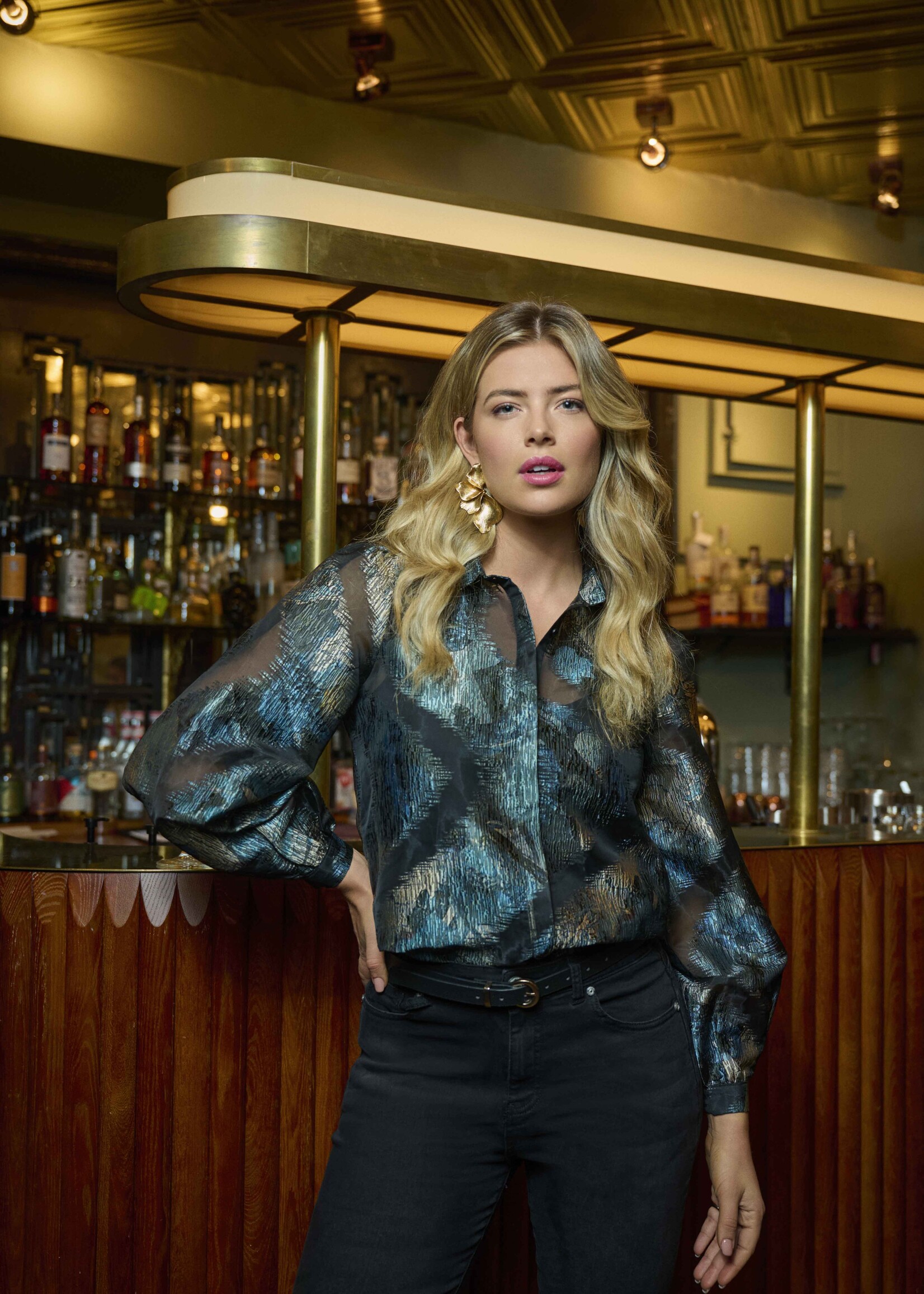 C&S The Label Isabel Blouse Black / Deep Sea Maat S en XL