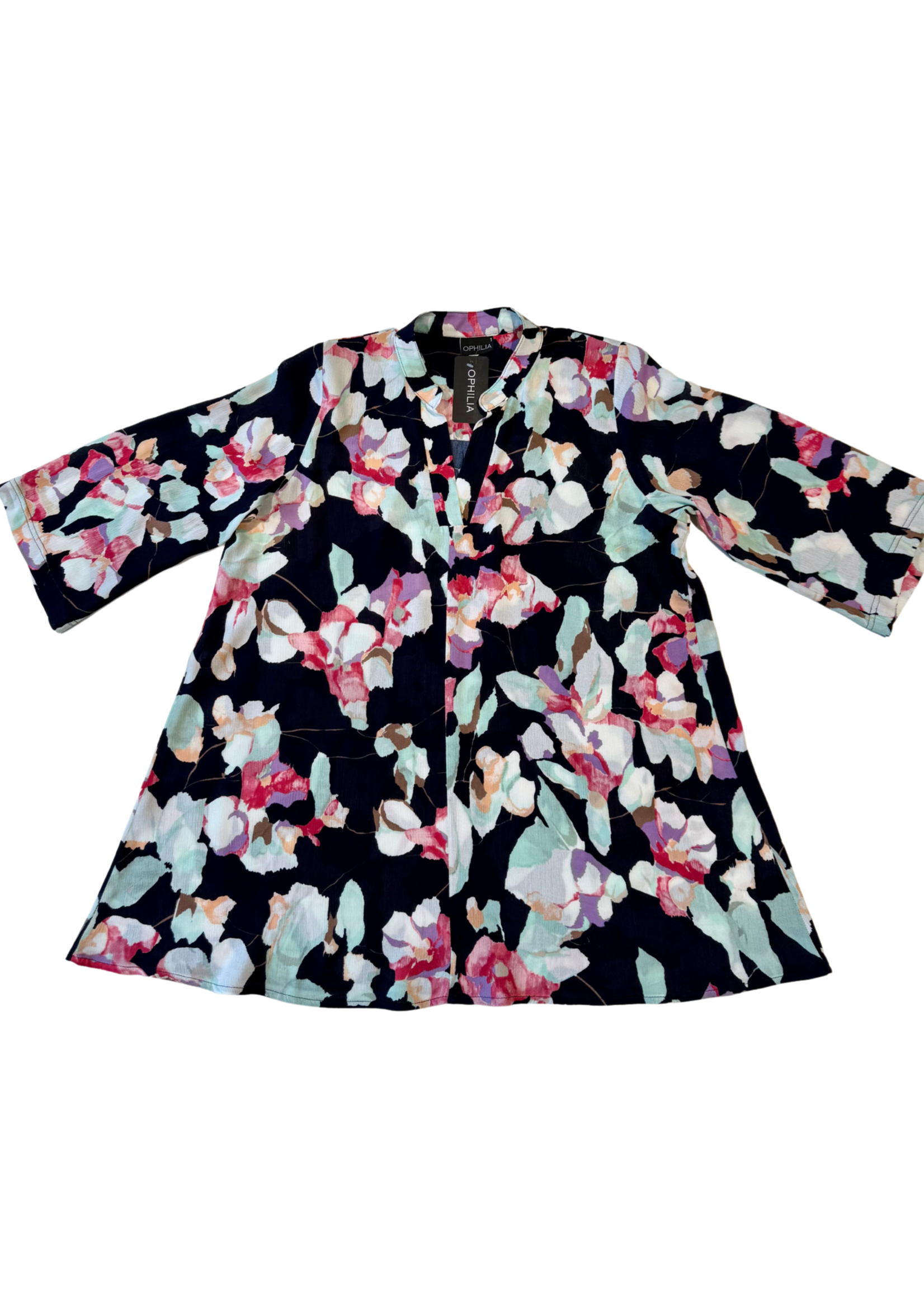 Ophilia Melani Viscose Dessin Abstract Flower Navy Maat 2