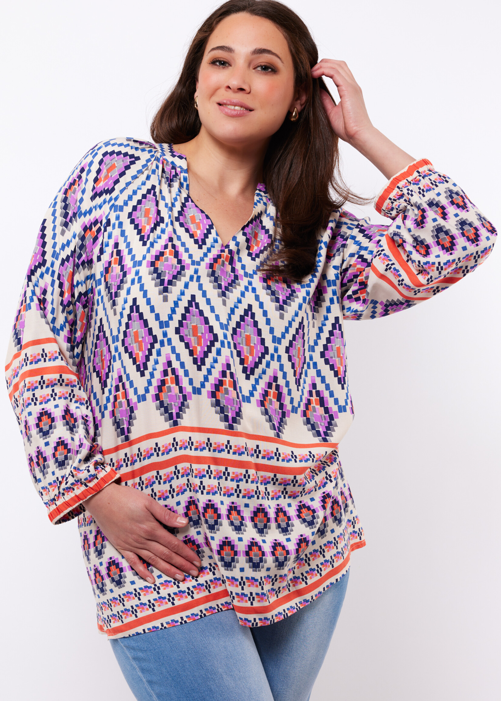 Exxcellent Lailani Top Sand/Light Indigo Maat 42