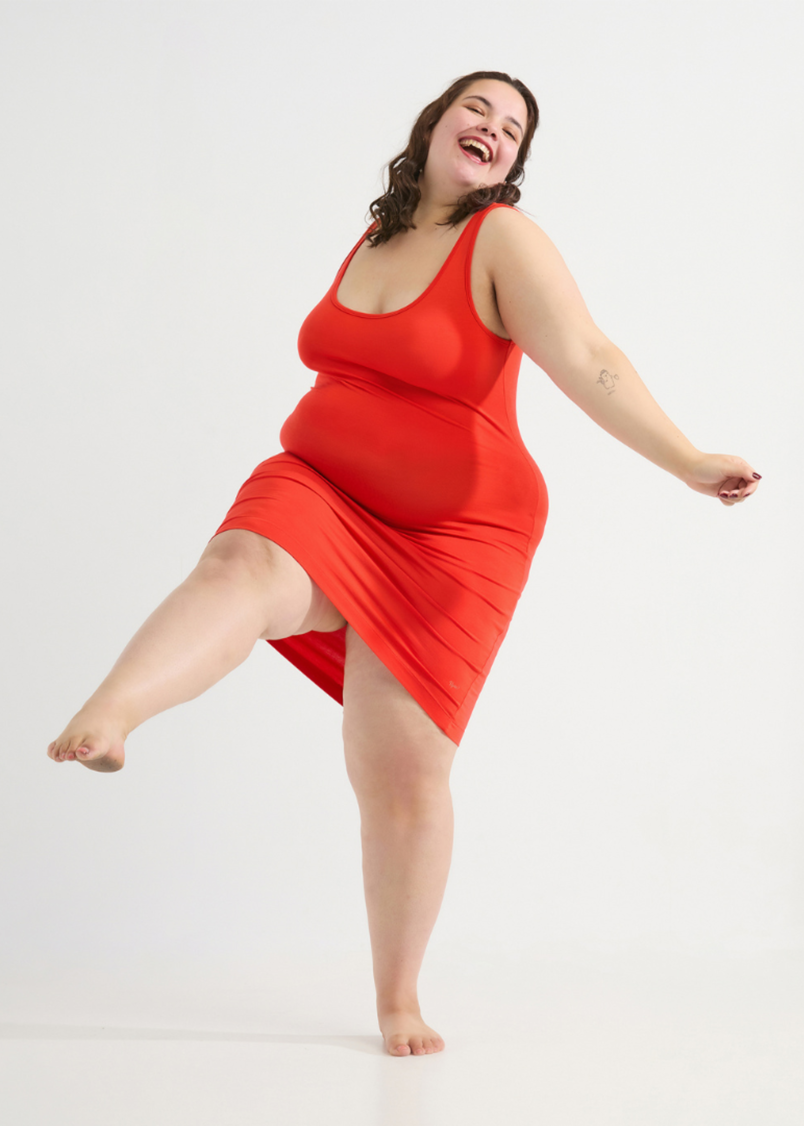 Upsa Onderjurkje brede bandjes - Koraalrood Maat XL/XXL