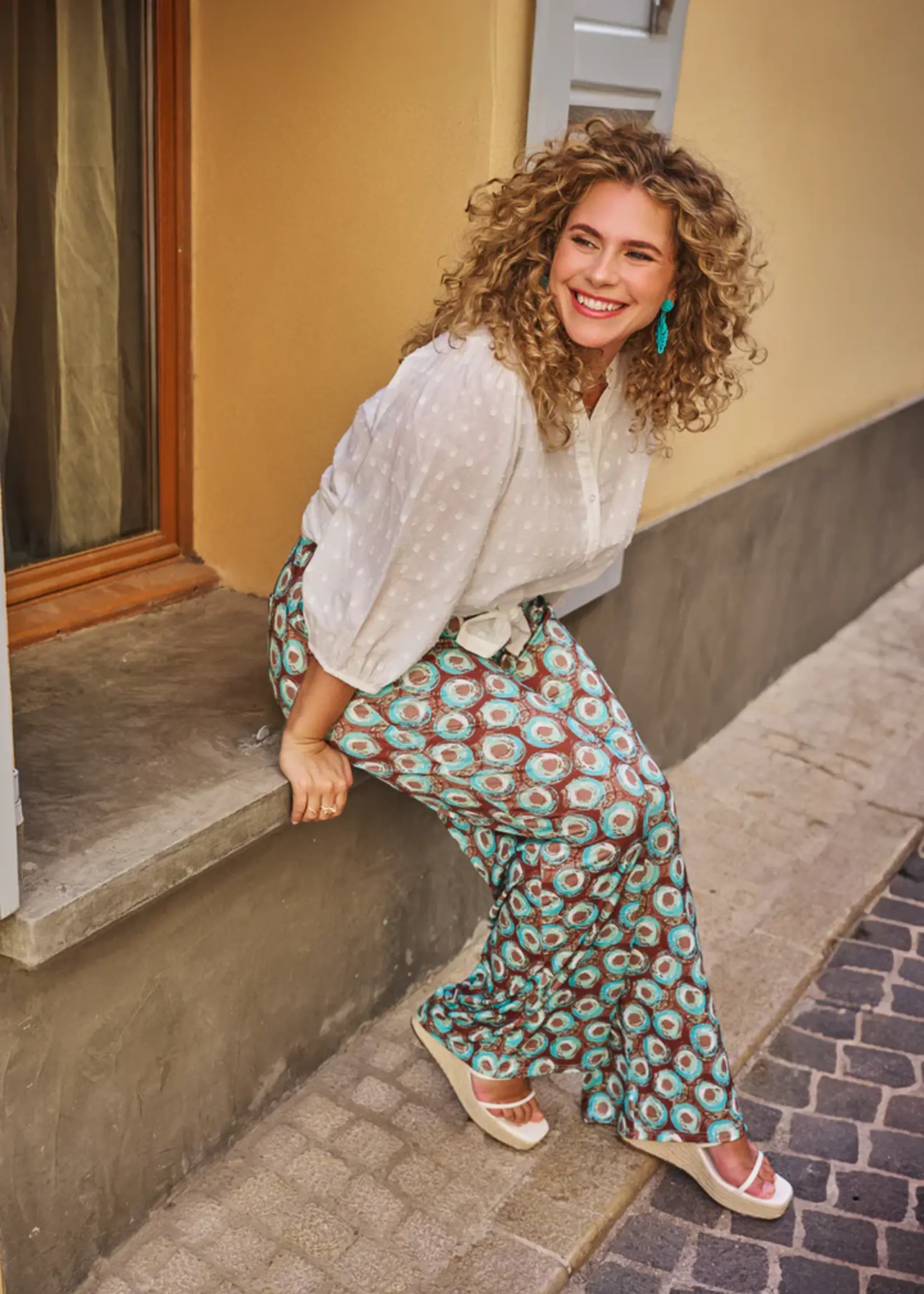 Exxcellent Carmin Pants Cappuccino / Pool Blue