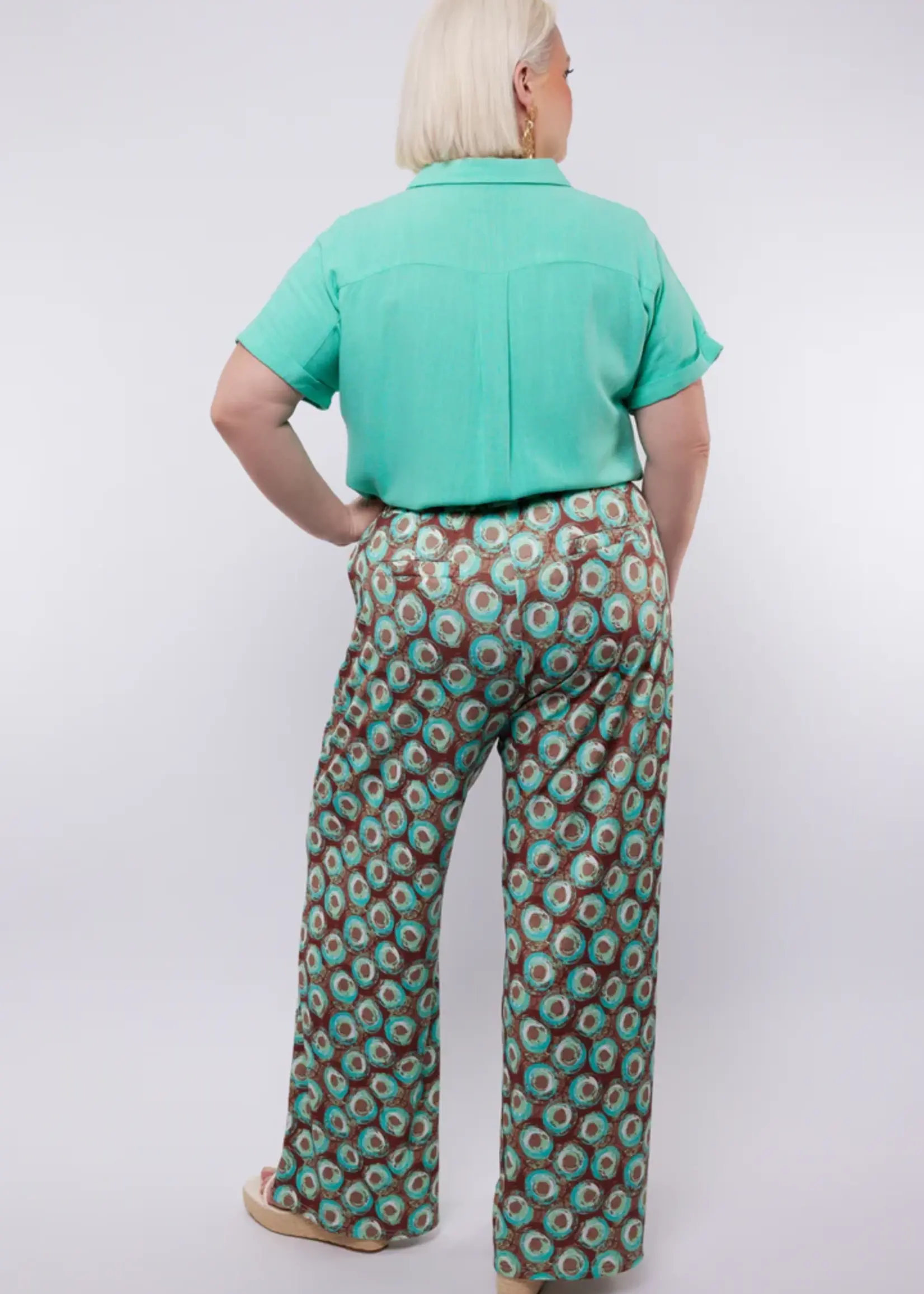 Exxcellent Carmin Pants Cappuccino / Pool Blue Maat 52 en 54