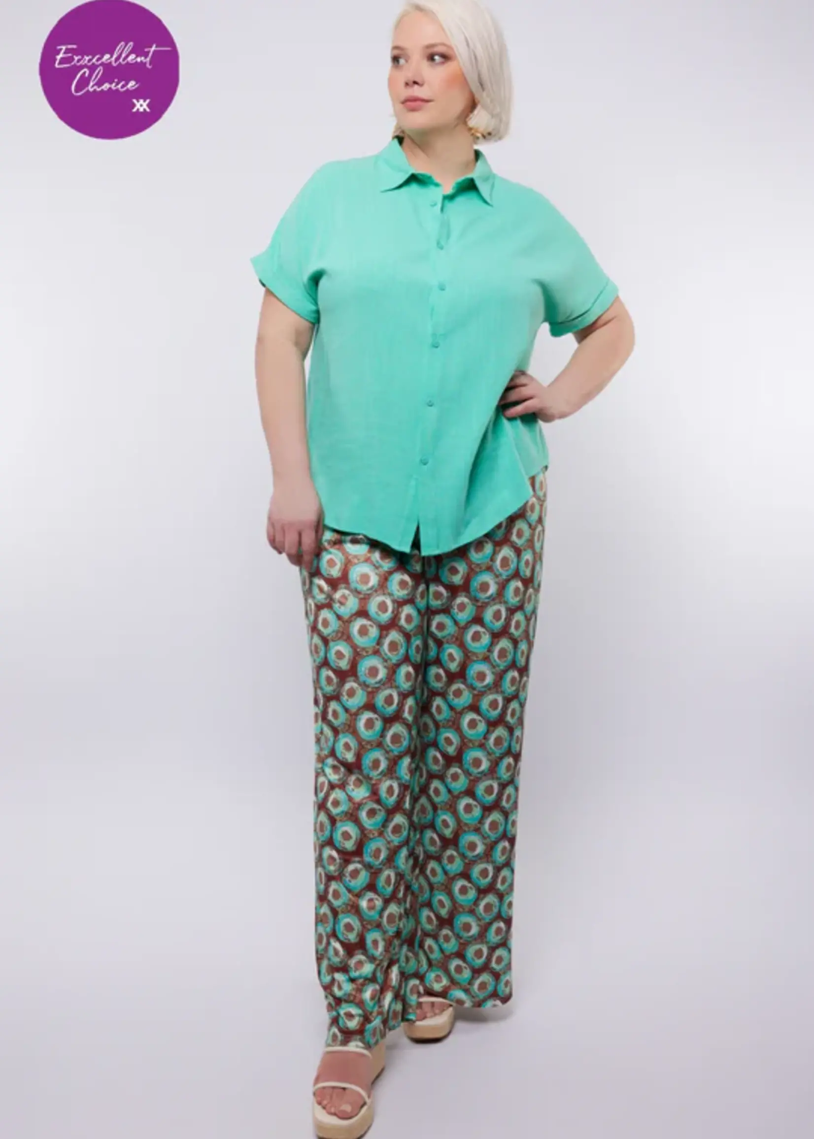 Exxcellent Carmin Pants Cappuccino / Pool Blue