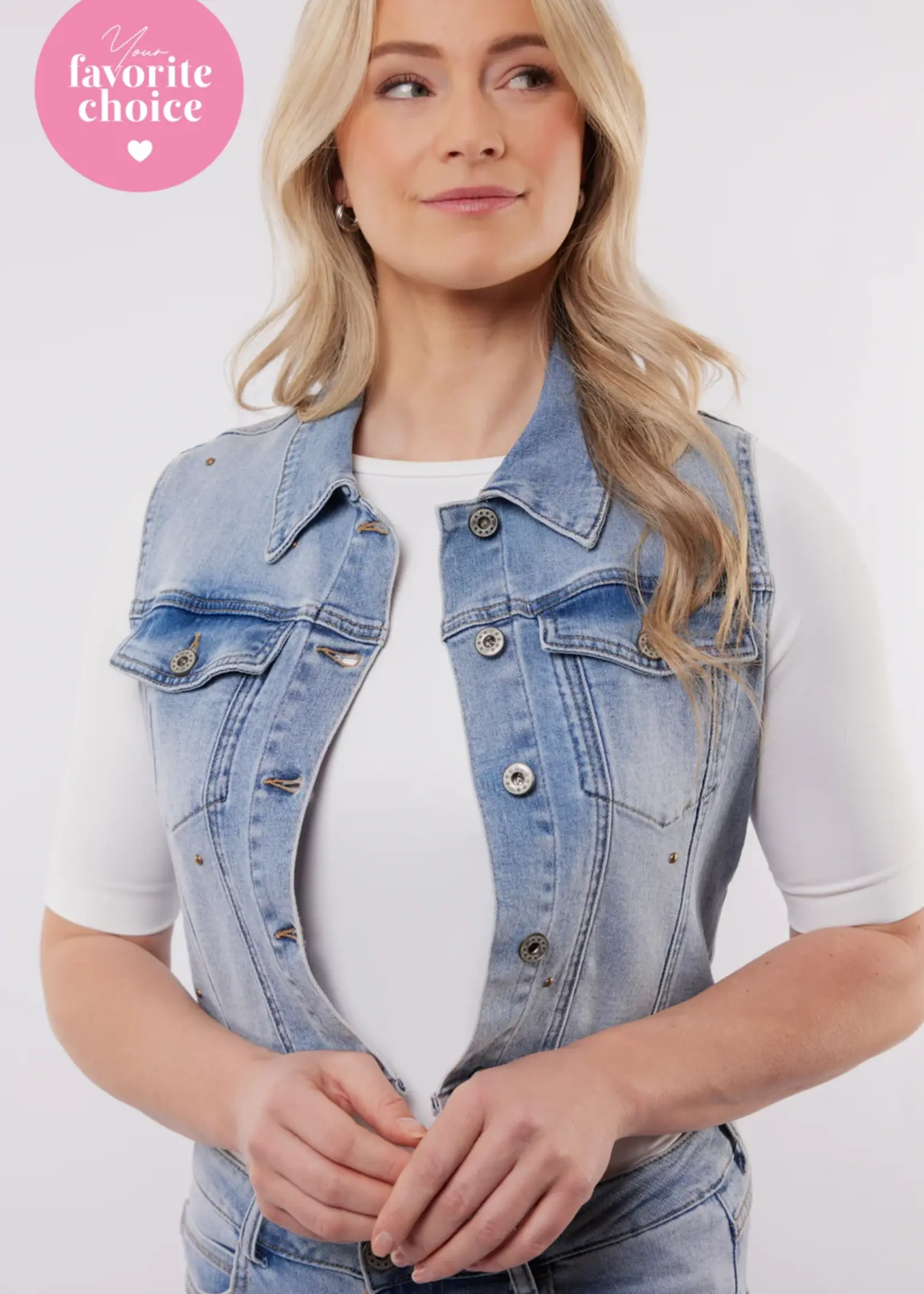C&S The Label Riomaggiore Gilet Denim Mid Blue