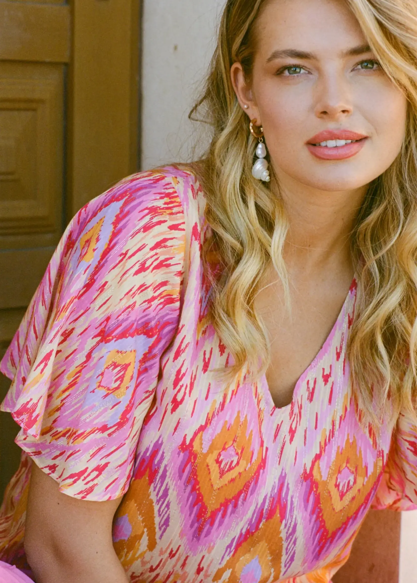 C&S The Label Florence Top Super Pink/Color Mix Maat L