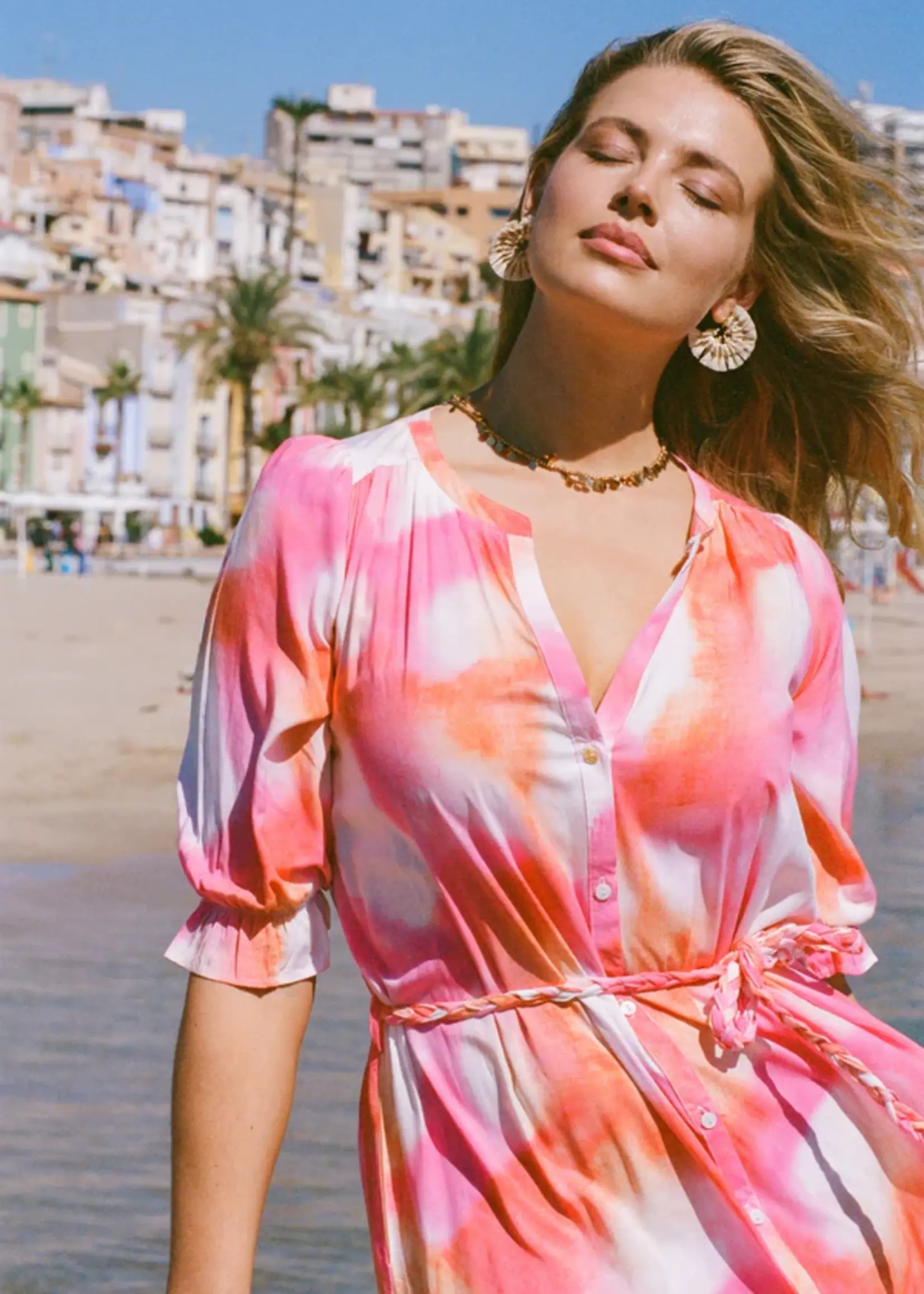 C&S The Label Amalfi Dress Offwhite/Super Pink Maat XS/S