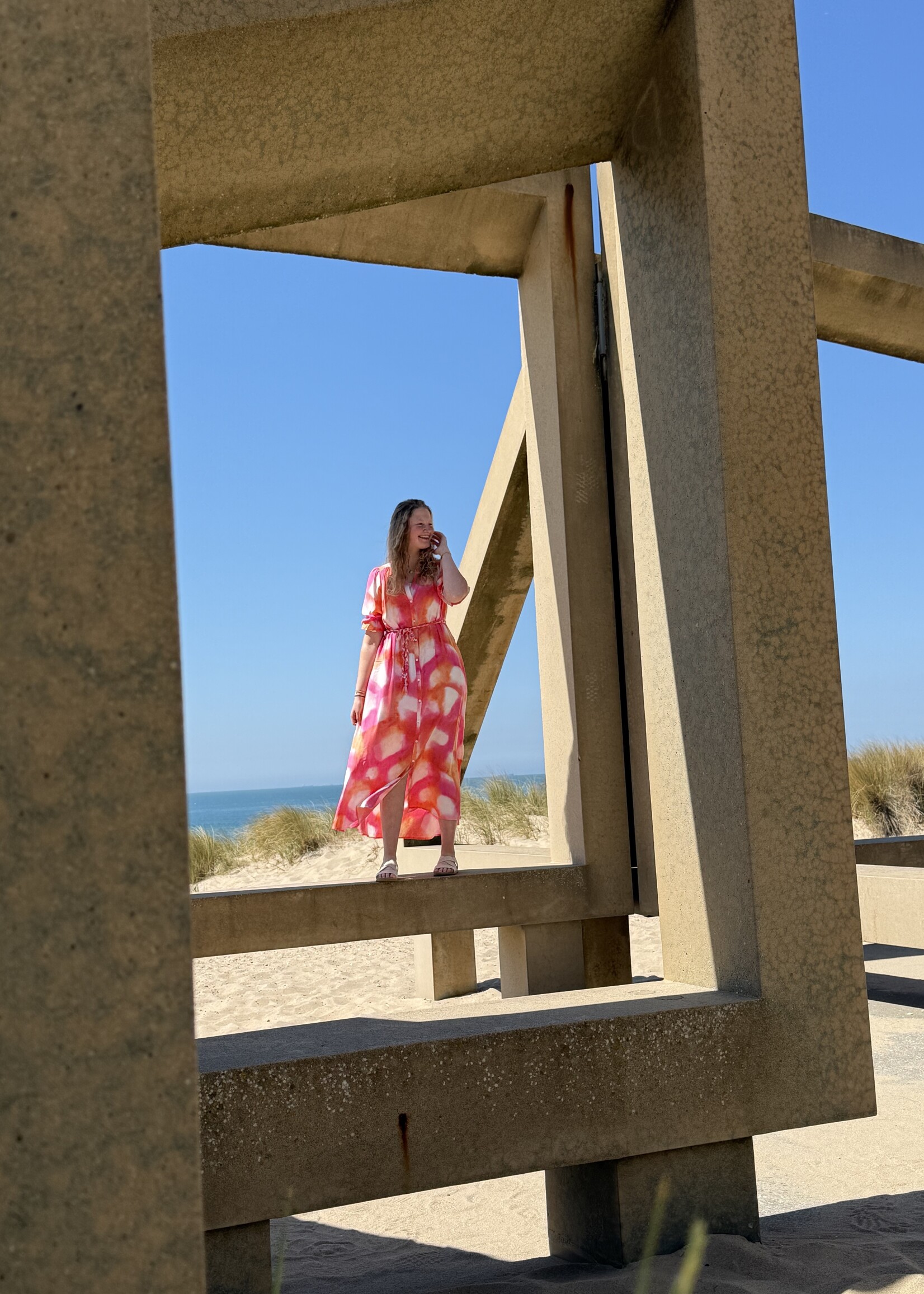 C&S The Label Amalfi Dress Offwhite/Super Pink Maat XS/S