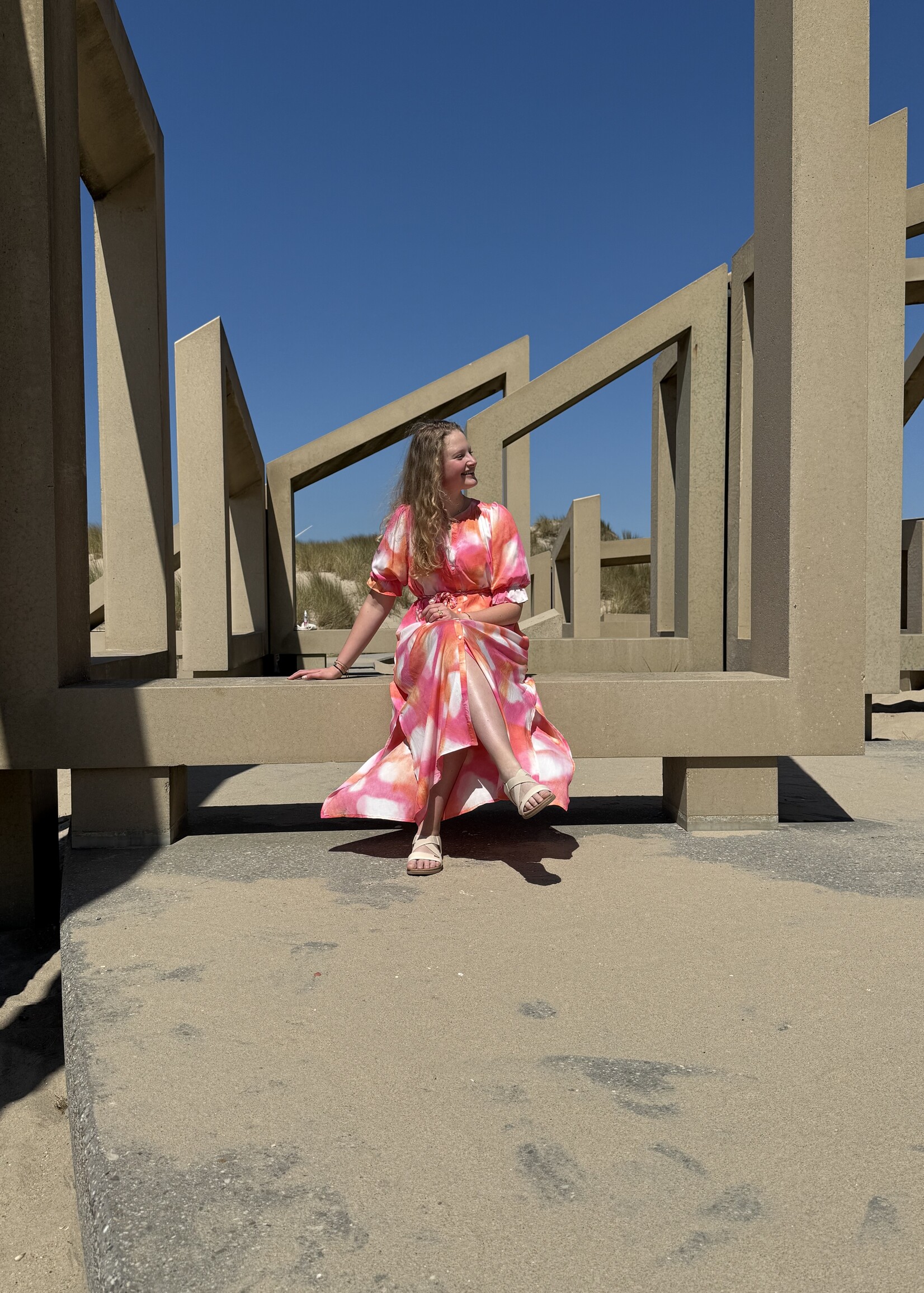 C&S The Label Amalfi Dress Offwhite/Super Pink Maat XS/S