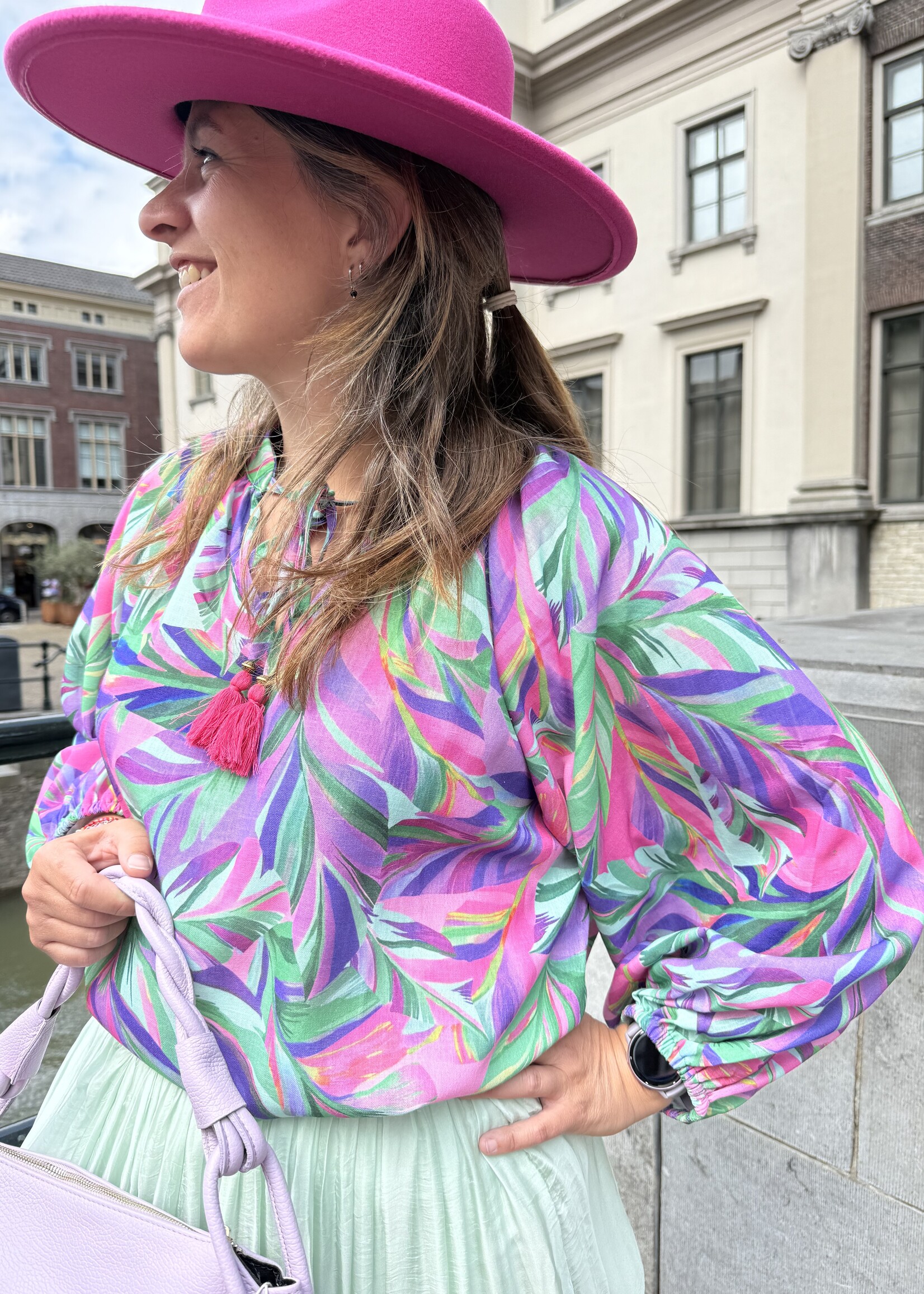 LIV Blouse Green Pink