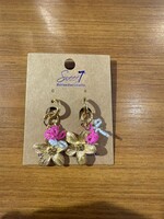 Sweet7 Oorbellen Flower aqua pink goudkleurig