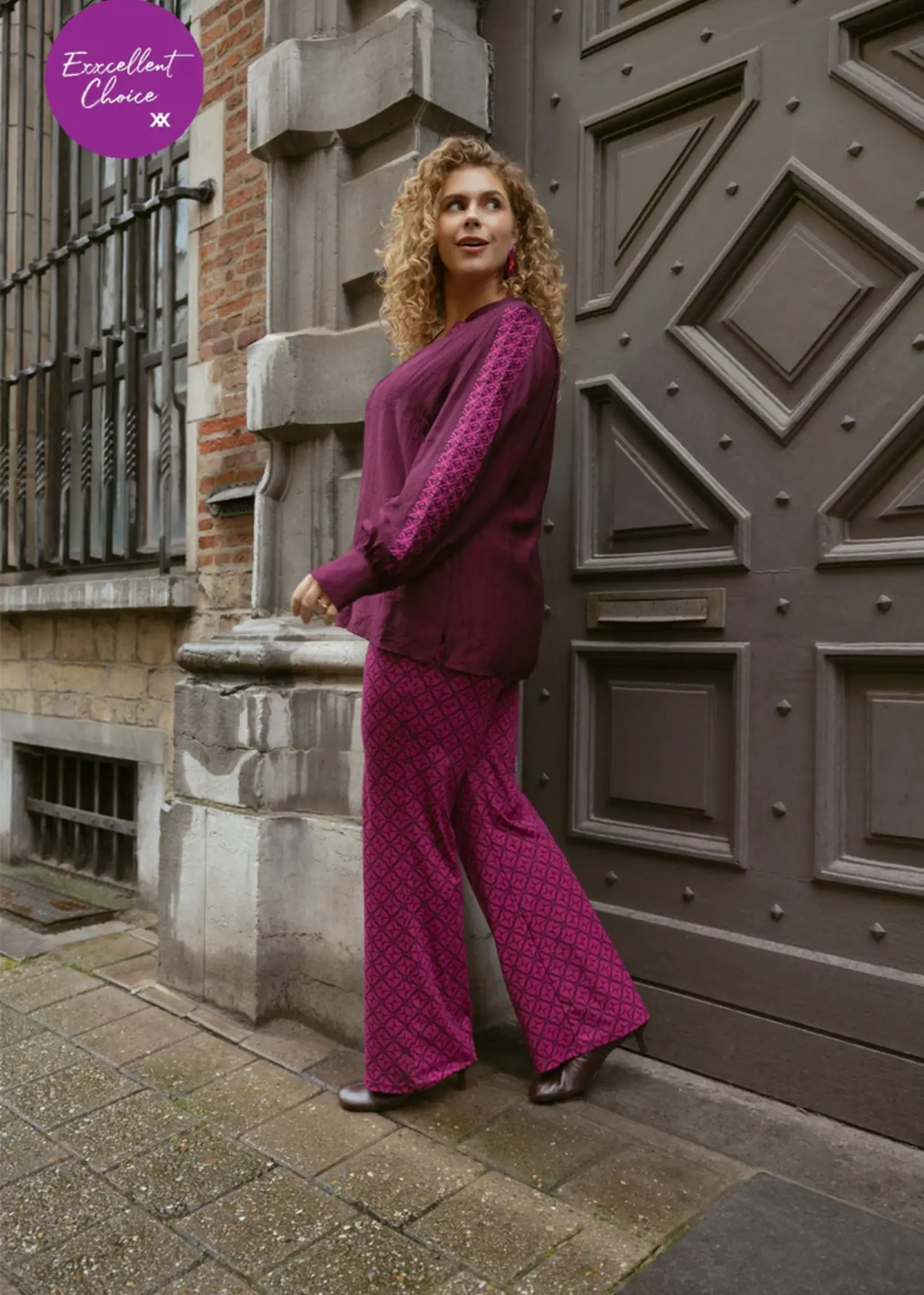 Exxcellent Trisha Pants Raspberry / Mauve Wine