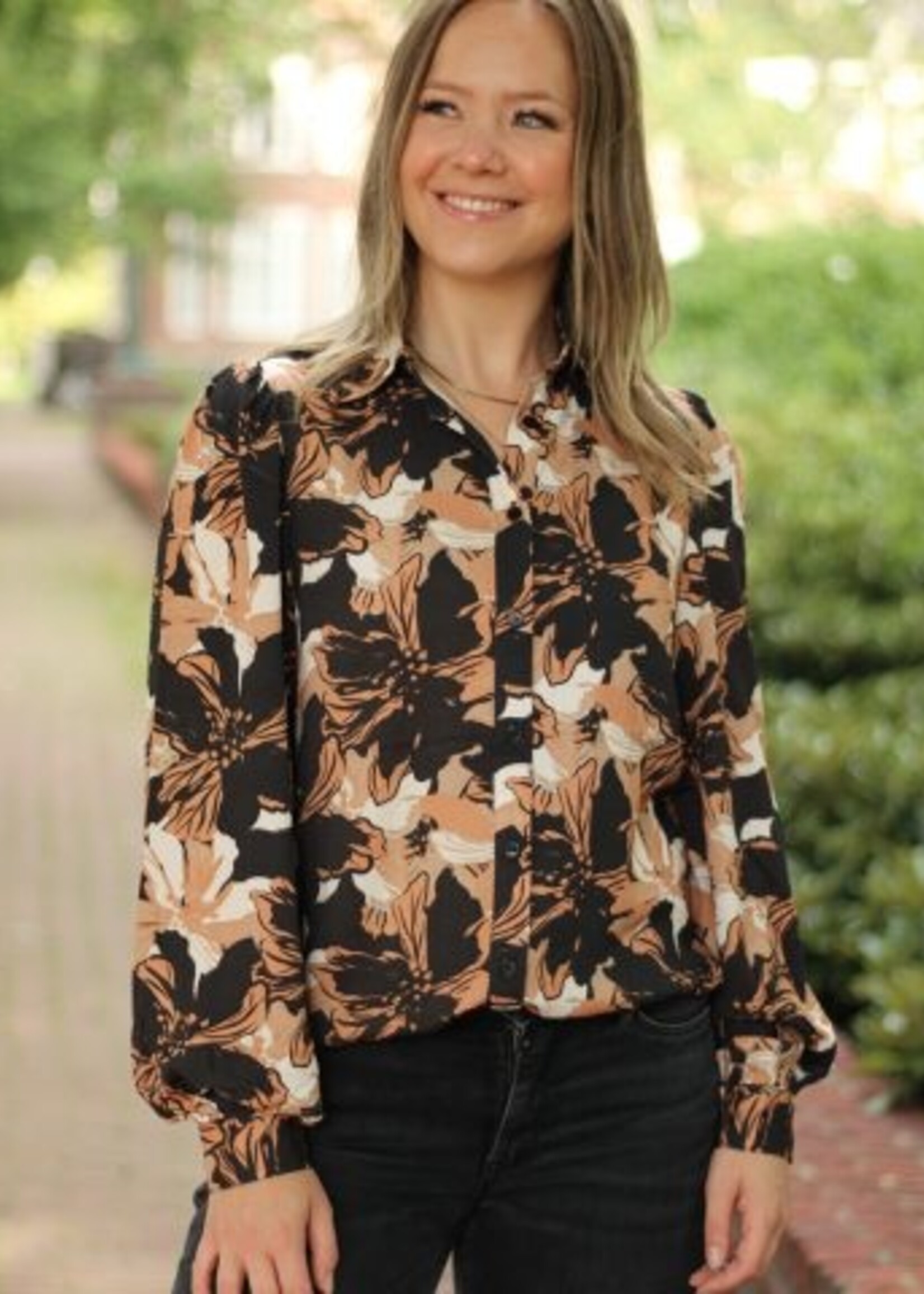 C&S The Label Laurelle blouse Black/Cognac