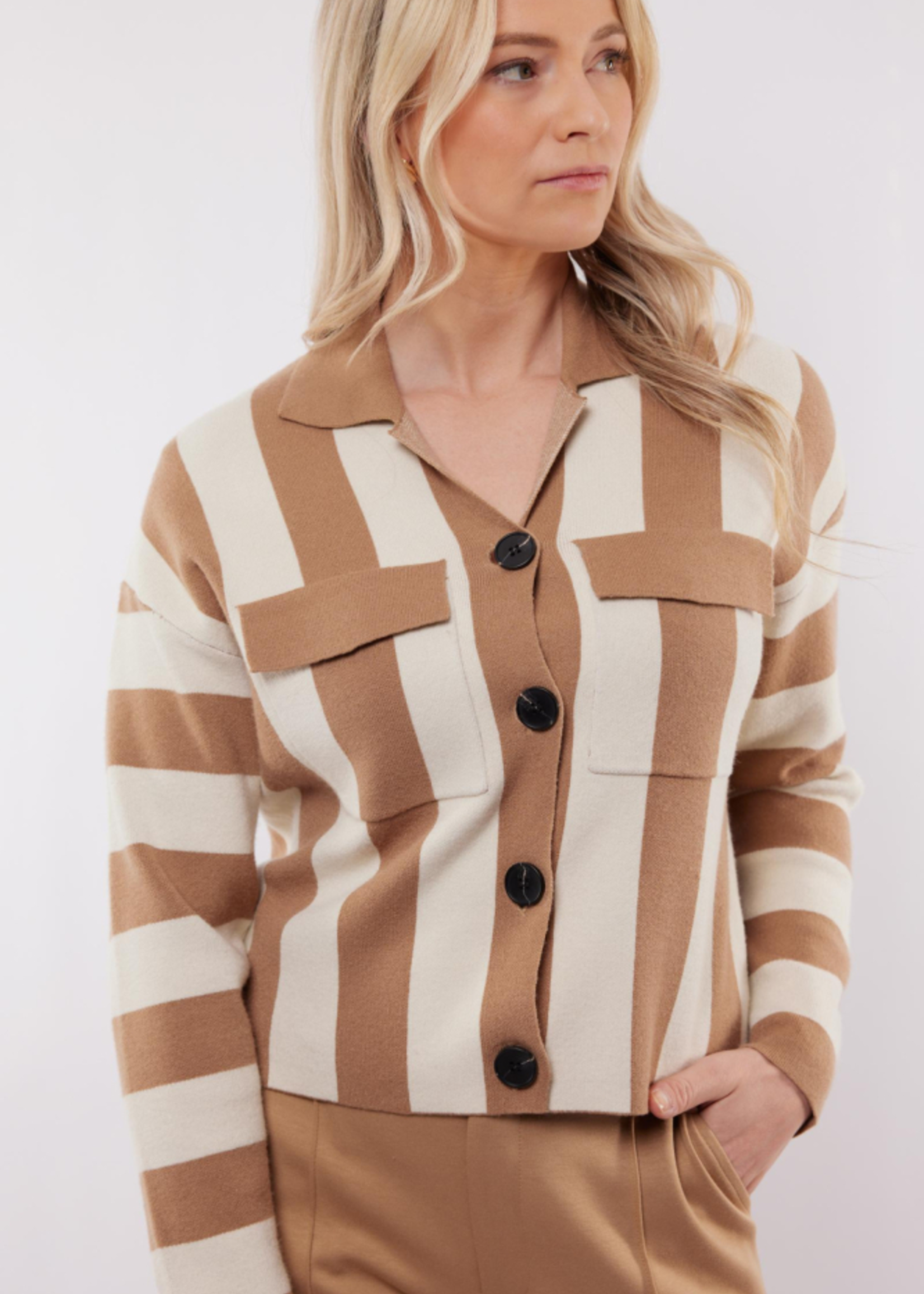 C&S The Label Cecillia Knit Cardigan Wool White/Light Camel