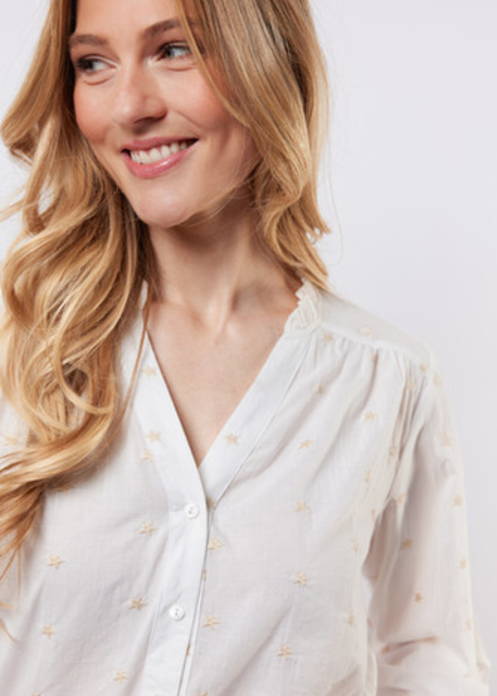 C&S The Label Lizzy Blouse Offwhite/Sand Maat XS/S
