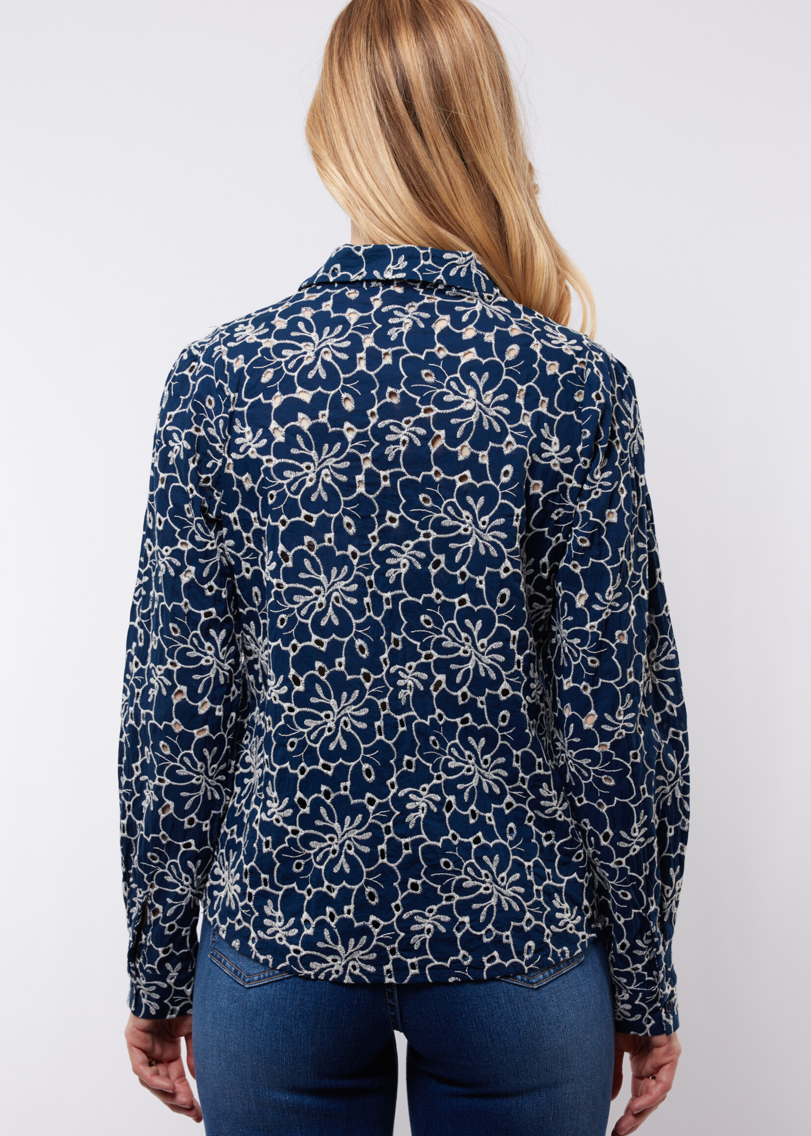 C&S The Label Louisa Blouse Midnight Blue/Offwhite Maat XL