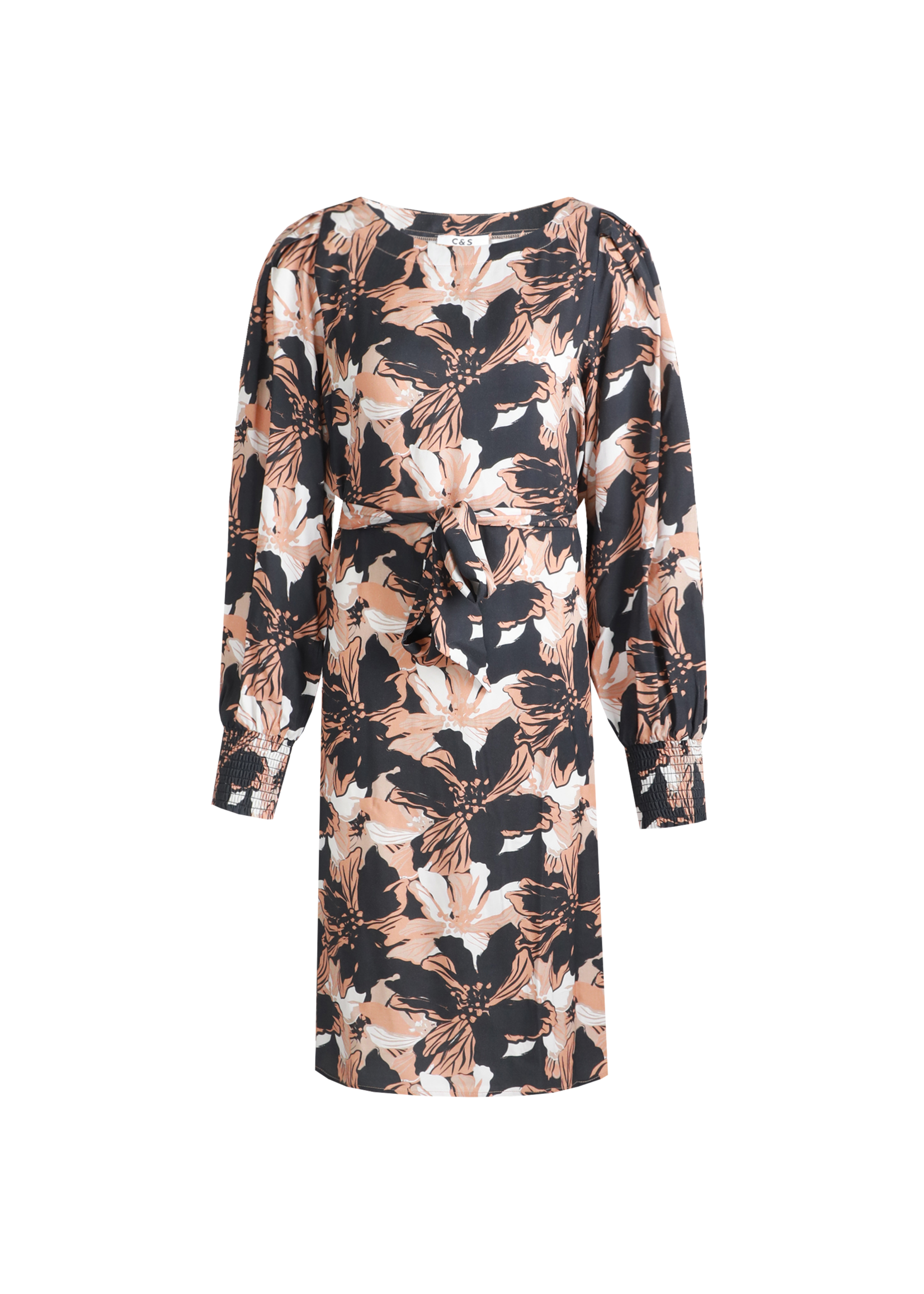 C&S The Label Denise Dress Black/Cognac Maat L