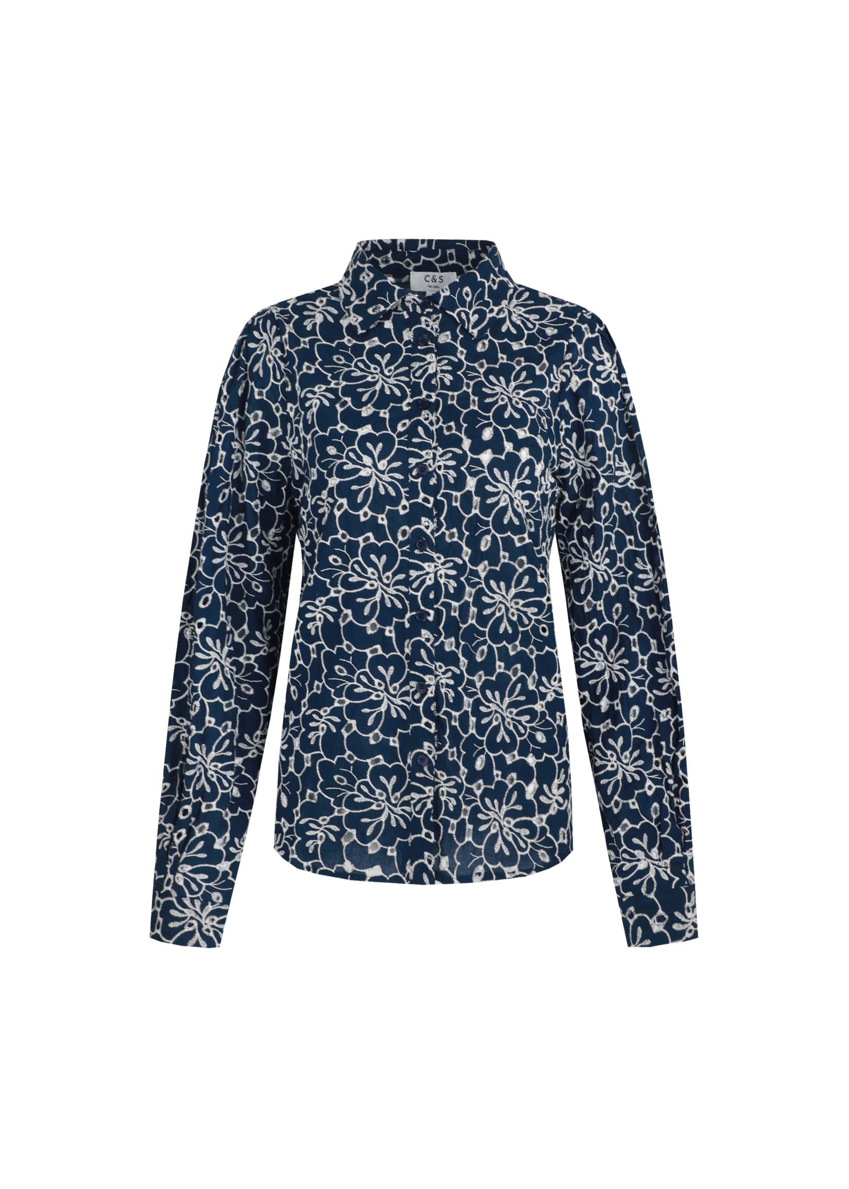C&S The Label Louisa Blouse Midnight Blue/Offwhite Maat XL